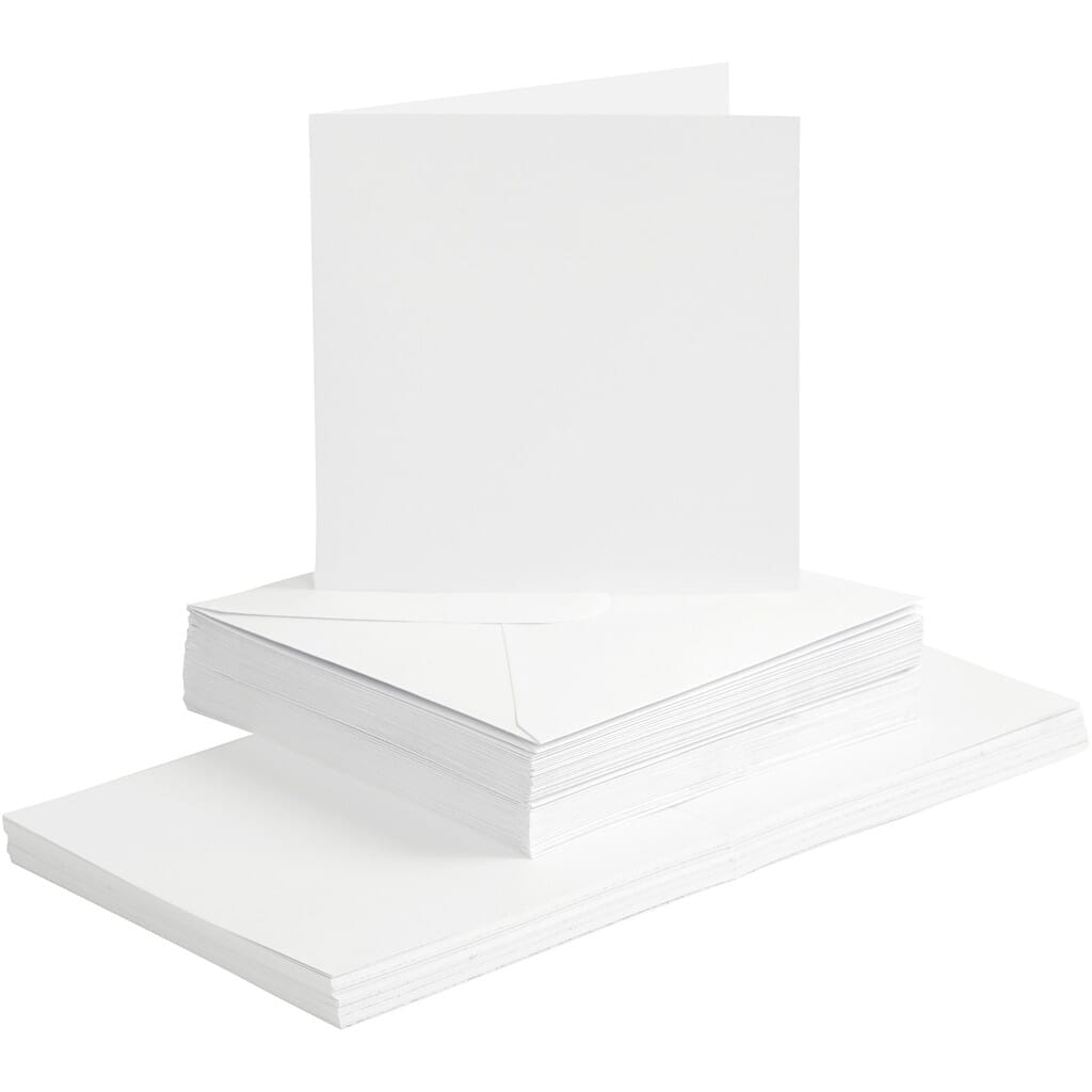 Hvit, Kort og konvolutter, kort str. 15x15 cm - HOBBYLAGERET