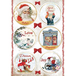 "Stamperia Rice Paper A4 Romantic Christmas Rounds (6pcs) (D