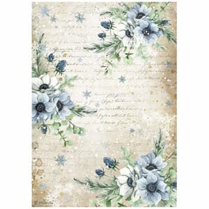 A4 Rice Paper Romantic Cozy Winter Blue Flowers (6 pcs) (DFS