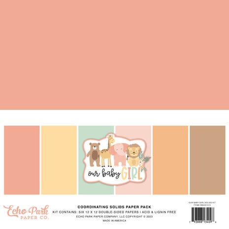 Our Baby Girl 12x12 Inch Coordinating Solids Paper Pack (OBA - HOBBYLAGERET