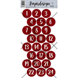 Papirdesign - Runde klistremerker 1-24, rød - klistremerker