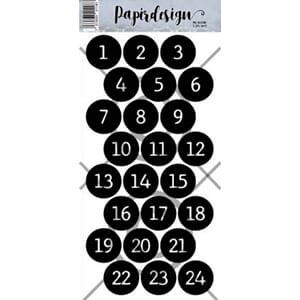 Papirdesign - Runde klistremerker 1-24, sort - klistremerker