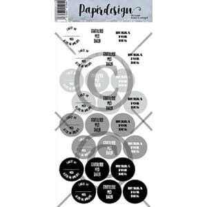 Klistremerker, Runde 3, sort-grå, Papirdesign