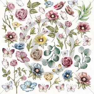 Blomsterklipp, Papirdesign mønsterark, 12x12