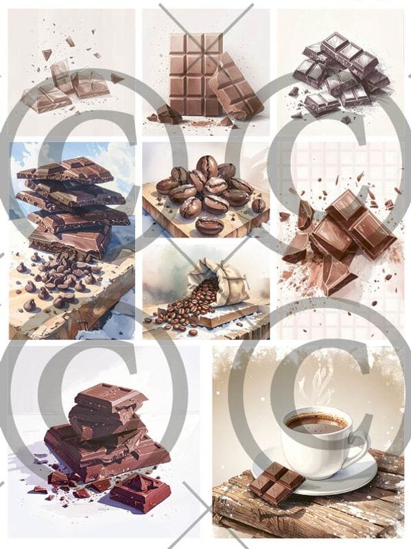 Papirdesign - Kaffe og sjokolade motivark, A4 - HOBBYLAGERET