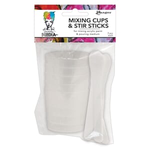 Dina Wakley MEdia Mixing Cups and White Stir Sticks, 5 each