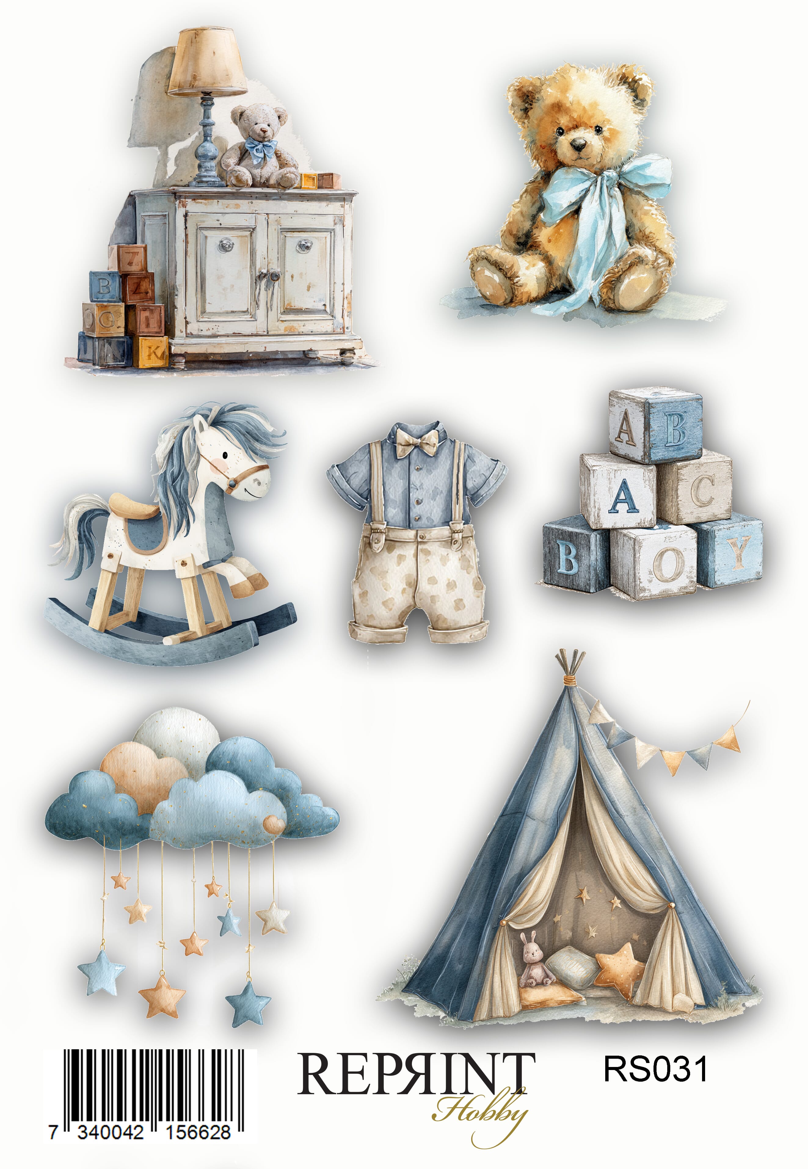 Stickers Reprint - Happiness baby Boy - 11x16 cm - HOBBYLAGERET