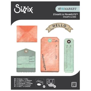 Sizzix Clear Stamps w/Framelits Die by 49 & Market Tag It (6