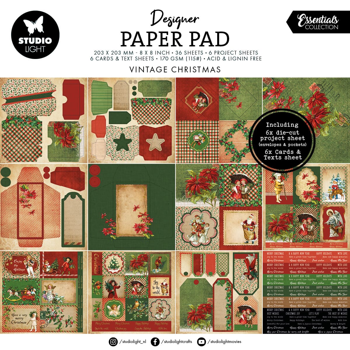 Studio Light Vintage Christmas Mixed Paper Pad (SL-ES-MPP373 - HOBBYLAGERET