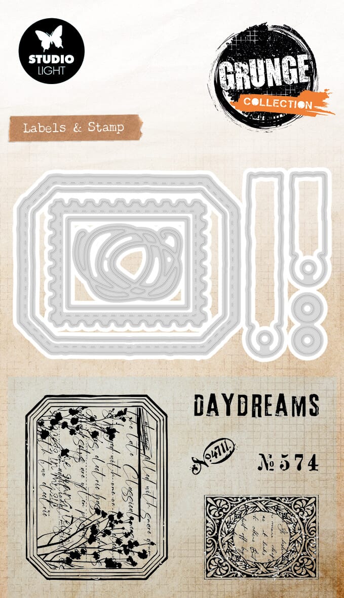 SL Stamp & Cutting Dies Label & Stamp Grunge Collection 93x1 - HOBBYLAGERET