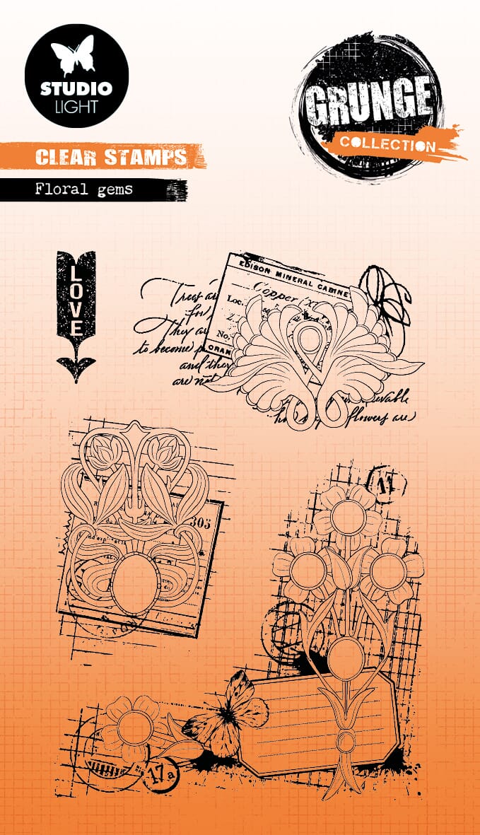 SL Clear Stamp Floral gems Grunge collection 89x132x3mm 4 PC - HOBBYLAGERET
