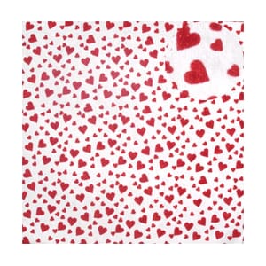 Håndlaget papir, hvit med røde fløyelshjerter, 25 ark