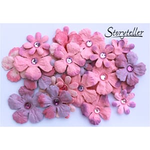 28 Ass blomster m bling, rosa-lilla