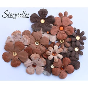 28 Ass blomster m bling, Brun