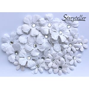 28 Ass blomster m bling, hvit