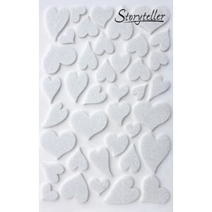 39 Hjertestickers m glitter, hvit