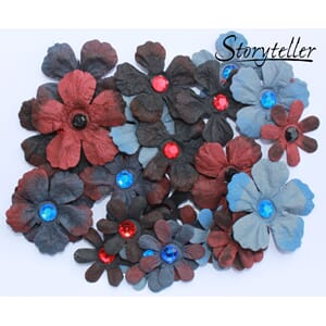 28 Ass blomster m bling, Blå-rød