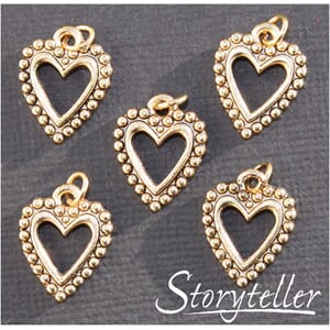 Hjerte med perlerad, ant.gull, 5-pk