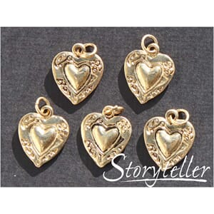Hjerte, ant.gull, 5-pk