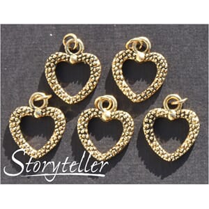 Hjerte knudret, ant.gull, 5-pk