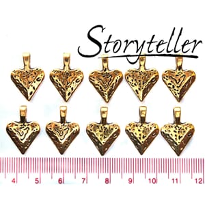 hjerte, 10stk antikk gull, metall