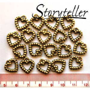 perlehjerte, 20stk antikk gull, plast