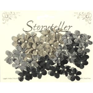 40 småblomster med perle, svart og grå