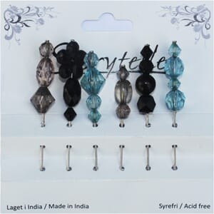 6 dekor nåler, svart og grå