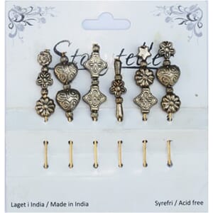 6 dekor nåler, antikk metall