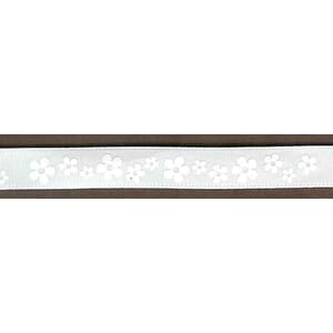 Bånd, HVit sateng med hvite blomster, 10mm x 20m