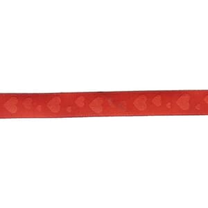 Bånd, Rød sateng med røde hjerter, 10mm x 20m