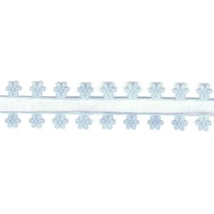 Bånd, blå organza med blomsterkant, 20mm x 10m