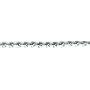 Bånd, matt sølv, plast stjerner, 5mm x 10m