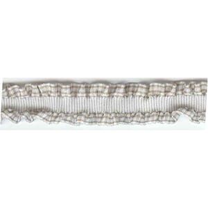 Bånd, hvit og brun dobbel ruffle, 15mm x 10m