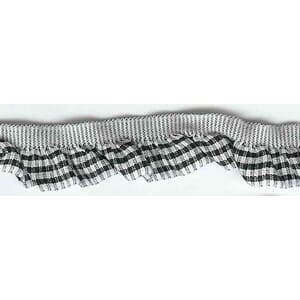 Bånd, hvit og sort enkel ruffle, 15mm x 10m