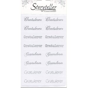 Stickers, hvite med sølv Gratulerer