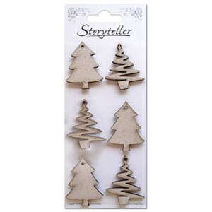 Chipboardfigurer - Juletrær, 6 stk