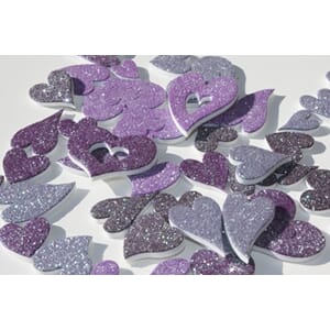 3D glitterhjerter, lillatoner